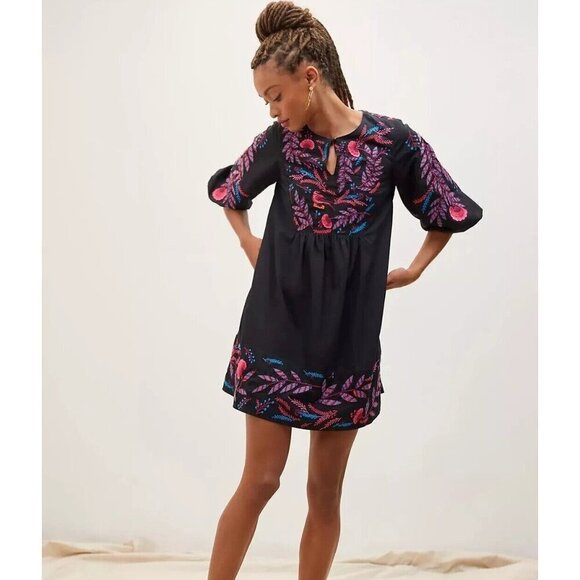 NWT Maeve By Anthropologie Black Motif Embroidered Tunic Dress Women Size S - Picture 1 of 8